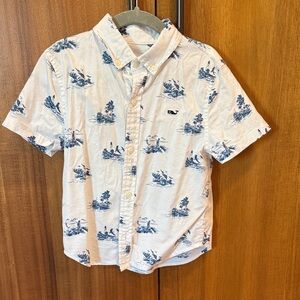 Vineyard Vines White Shirt with Blue Nautical Print